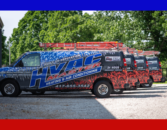 Fleet of HVAC Master vans ready for service