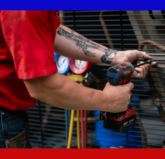 HVAC Master technician repairing commercial air conditioning unit