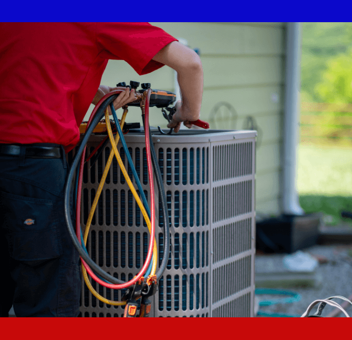 HVAC Master technician testing an air conditioning unit as part of routine maintenance