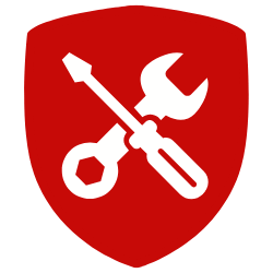 red shield with white wrench and screwdriver crossed