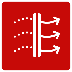 red square with a white icon representing air flow (three horizontal dotted lines to the left of two vertical solid lines with three arrows coming out of the right solid line and pointing right)