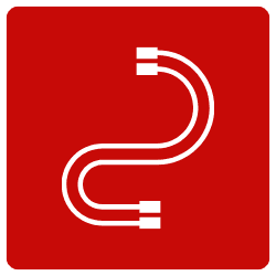 red square with two white parallel wires in the shape of a backwards "s"