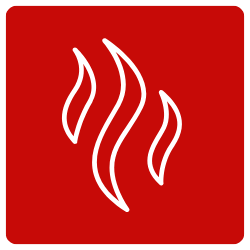 red square with white flame symbol