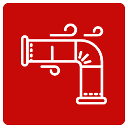 red square with white pipe icon curving down with three white lines representing air flow across the top