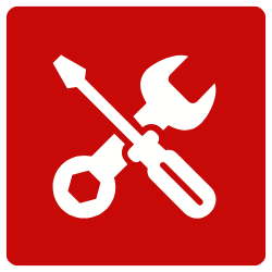 red square with white wrench and screwdriver crossed